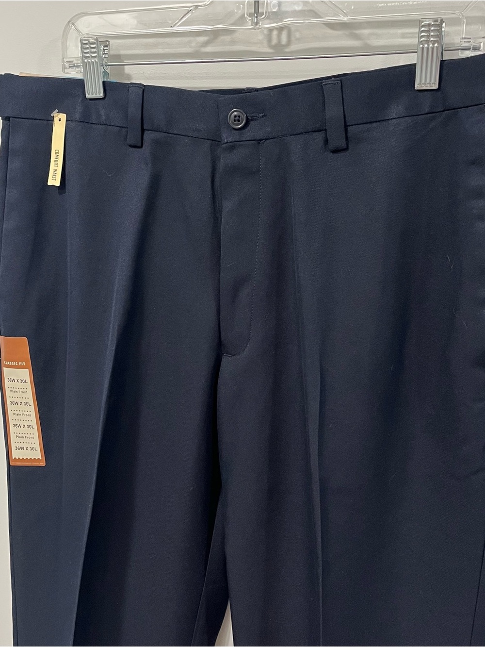 Classic Navy Dress Pants - 36W x 30L - Haggar Flat Front Comfort Waist Blue
